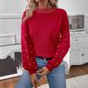 Fashion European and American Cross-border Foreign Trade Amazon Crew Neck Top Pearl Decorative Long-sleeved Knitted Jumper