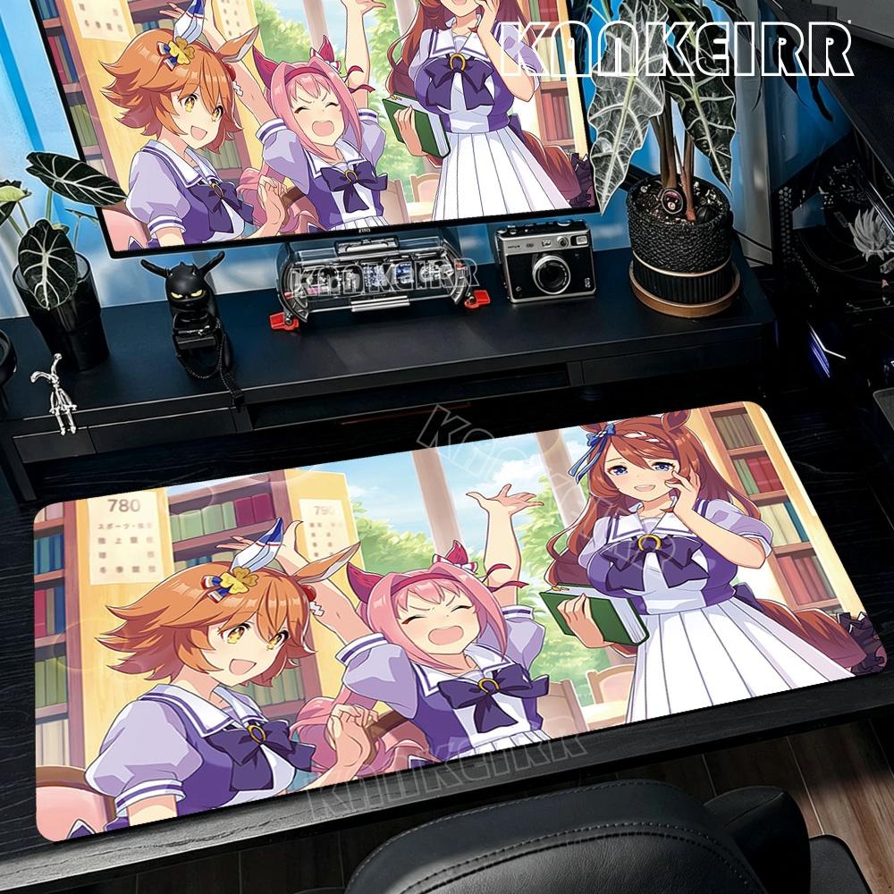 Large Gaming Mouse Pad Umamusume Pretty Derby Lock Edge Rubber Base Desk Mat For Pc Laptop Gamer Esports Accessories Big Carpet