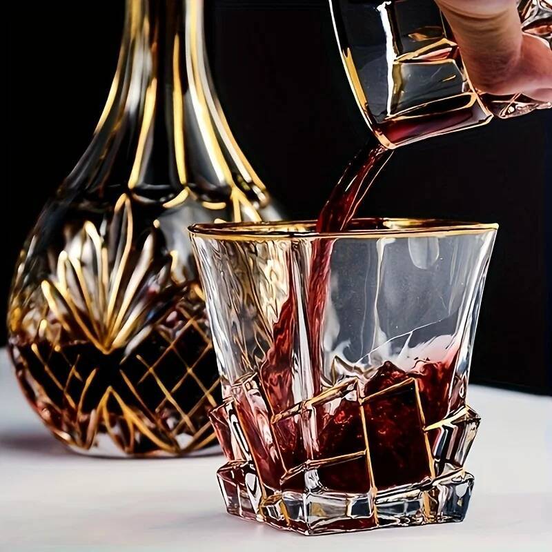 Luxury Whiskey Glass With Golden Line Luxurious Crystal Glasses Painted Brilliant Multi-purpose Wine Cup Beer Cocktail Tumbler