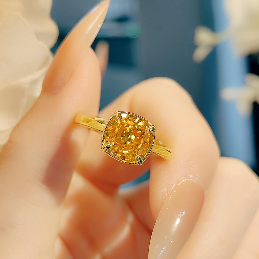 2025 Fashionable and Minimalist Yellow Diamond Set, Purple Diamond Pendant Necklace, Square Bag Ring, Colorful Earrings for Women