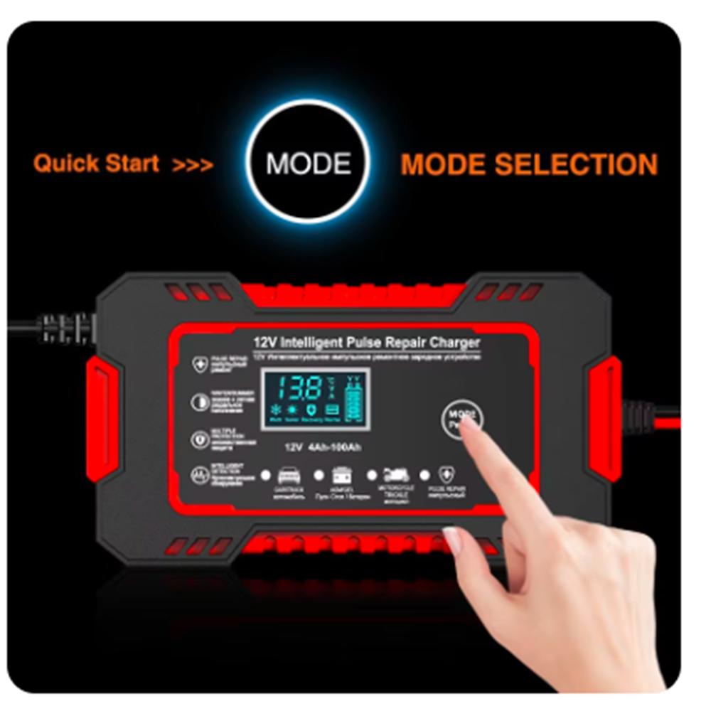 Car Battery Charger 12V 6A Pulse Repair LCD Display Smart Fast Charge AGM Deep Cycle GEL Lead-Acid Charger For Auto Motorcycle