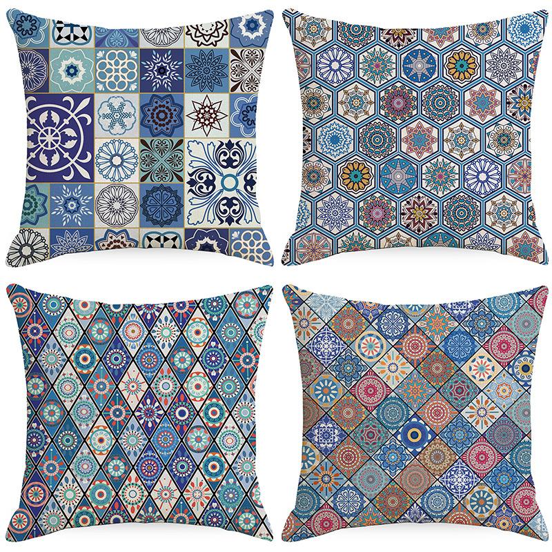 Ethnic Bohemian Pillowcase Living Room Sofa Bedroom Backrest Single-sided Linen Geometric Graphic Retro Pillow