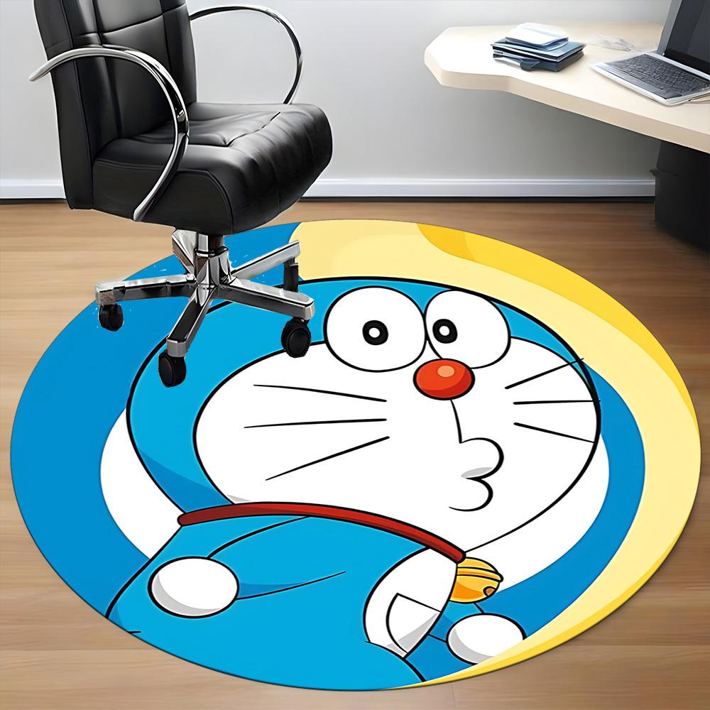 1pcDoraemon Bot Office Round Area Rug, Indoor Mat Suitable For Office, Under Office Chairs Bedroom Living Room Home Decor, Room Deco