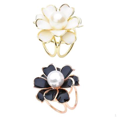 2pcs Women Ladies Simple Fashion Shawl Scarf Rings Elegant Camellia Faux Pearl Beautiful Clothes