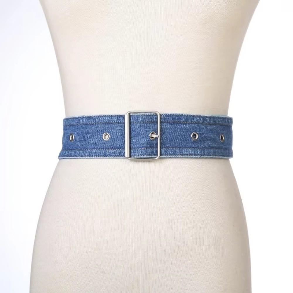 Casual Versatile Denim Waist Belt Wide Vintage Canvas Waistband Adjustable Women's Belt For Women Skirt Shirt Matching