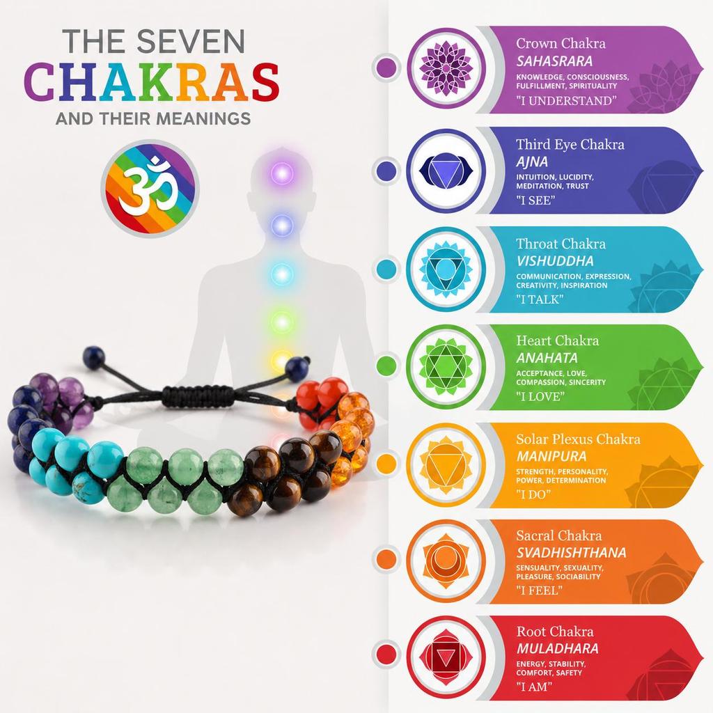 8mm Chakra Bracelet With Double Layer, Adjustable Thread Bracelet, Designer 7 Chakra Beads Bracelet For Her/Him DB-8