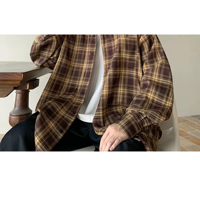 Camisa de Manga Larga Vintage Estilo Japonés para Hombre Holgada Casual