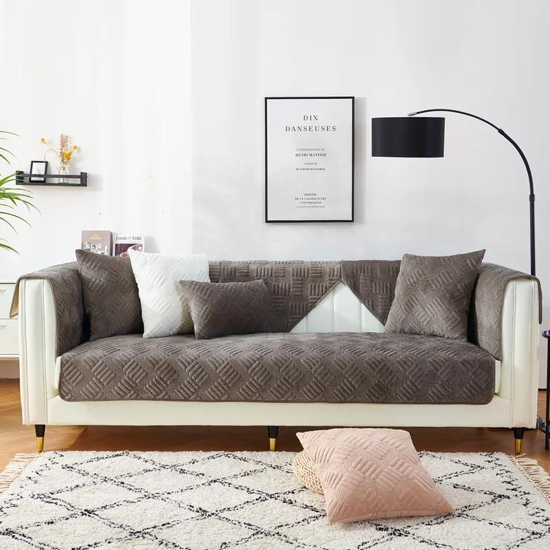 Grube Pluszowe Pokrowce na Sofę Antypoślizgowy Pokrowiec na Kanapę Do Salonu Szezlong Poduszki na Sofę Jednolity Kolor Uniwersalny Ręcznik na Sofę Narożną