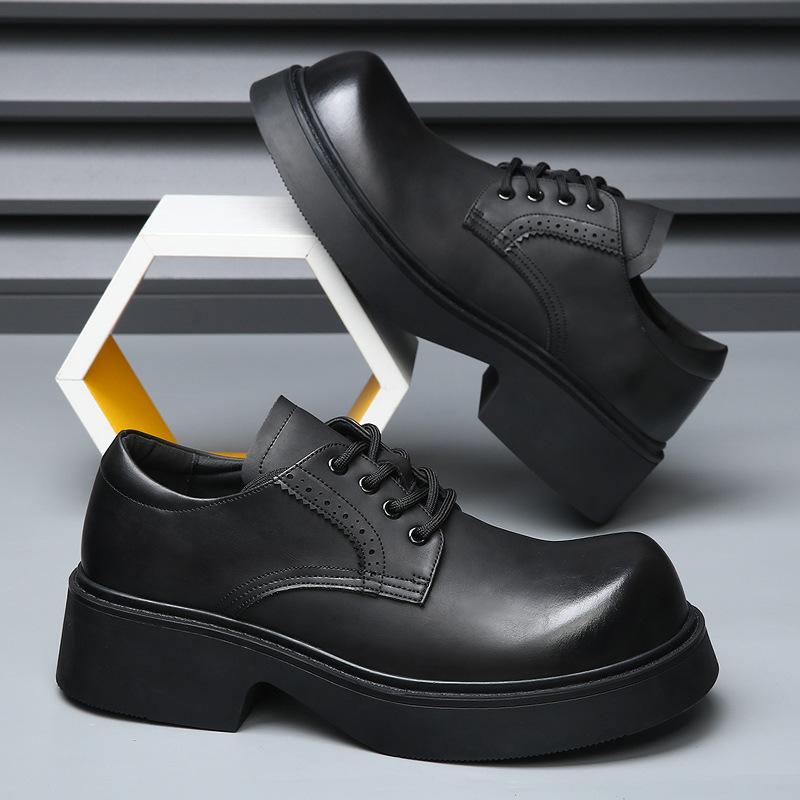 Fashion Retro Black Platform Shoes for Men Fashion Casual Increase 5cm Big Head Men's Dress Shoes Spring Autumn Designer Derby Shoe Male