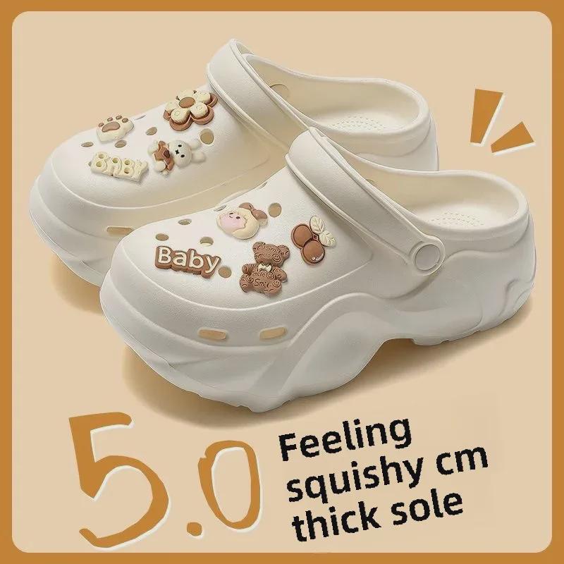 Damesandaler med tykk såle i EVA: Høydeøkende, sklisikre sko med deodoranthull for utendørs fritidsbruk