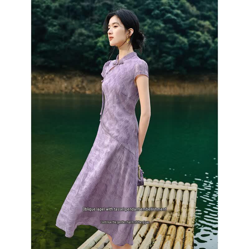 XWI Women's New Chinese Style A-line Dress with Frog Buttons