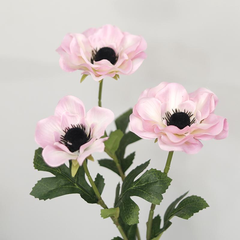 New 3 Heads Anemone Fake Flowers Silk Poppy Artificial Flowers Party Wedding Decoration Christmas Home Decor Wreath Accessories