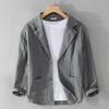 Spring and Autumn Men's Solid Color Long-sleeved Casual Suit Linen Loose Youth Fashion Suit