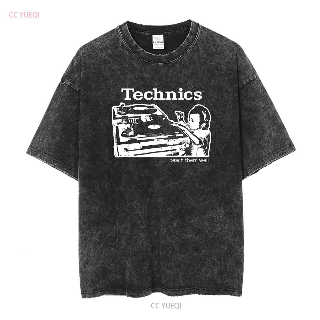 Technics Turntable Teach Them Well DJ T Shirt XL Vintage Washed Slightly Soft Unisex Stretched Homme Breathable Streetwear