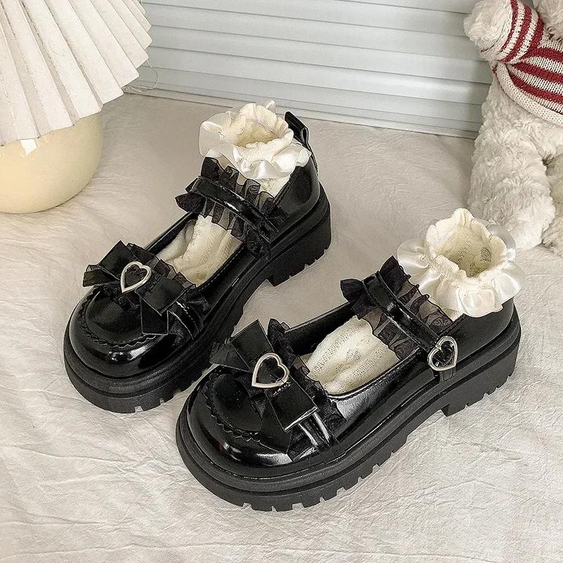 Fashion Shoes for Women 2025 New Summer High Quality PU Mary Jane Shoes Round Toe Medium Heel Bow Knot One-Word Buckle Women's Shoes