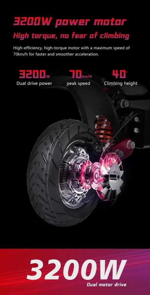 E-skútr BOYUEDA Q7Pro Max E-Scooter 3200W Duální motor 52V28AH Baterie Aktivace NFC Ovládání aplikací E-skútr Tiché pneumatiky Elektrický skútr