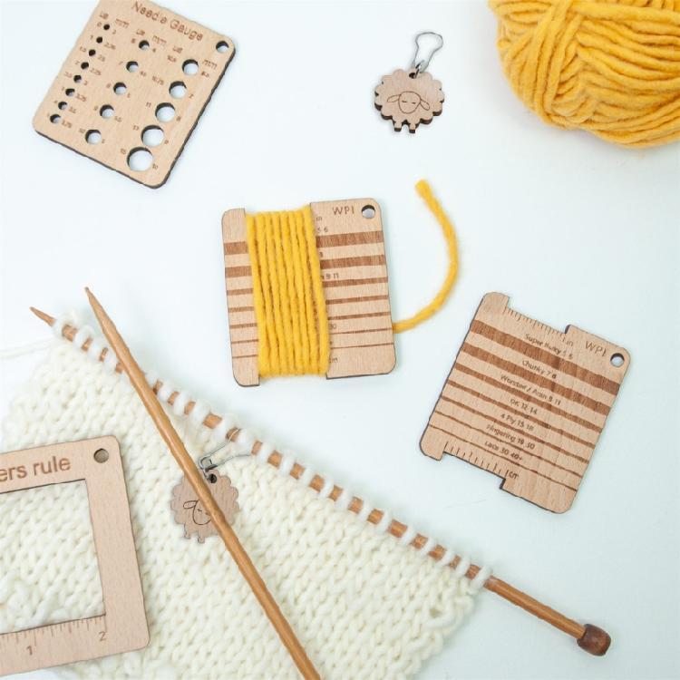 Knitting Needle Gauge Knitting Yarn Gauge Knitting Ruler Wood Knitting Gauge Tool Set for Beginner and Professional