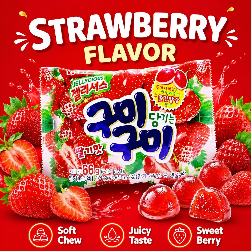 Caramelle Morbide al Gusto di Fragola Lotte 66g 5pz | Gusto Ricco di Fragola, Consistenza Gommosa, Snack Pratico
