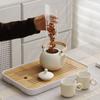 Modern Chinese Tea Set, 600ml Ceramic Beam Teapot with Stainless Steel Infuser and 6 Cups, Bamboo Handle Matte Teapots Hot Tea for Home Party