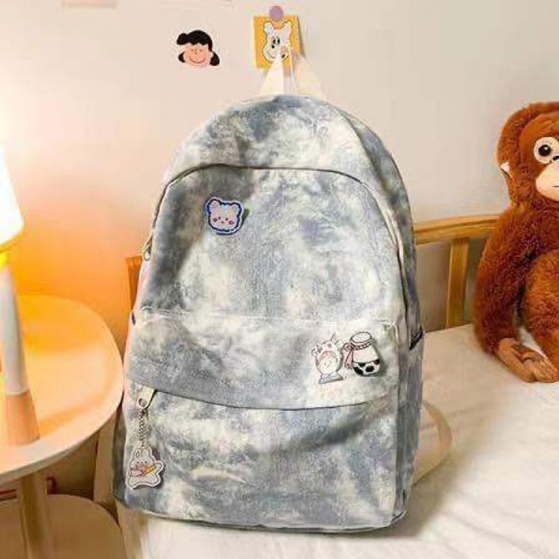 

Рюкзак большого объема с принтом тай-дай, многофункциональная школьная сумка, корейская ретро холщовая сумка синий