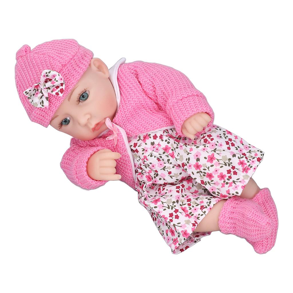 11in Length Newborn Girl Dolls Realistic Hand Painted Eye Pink Mouth Lifelike Baby Girl Doll