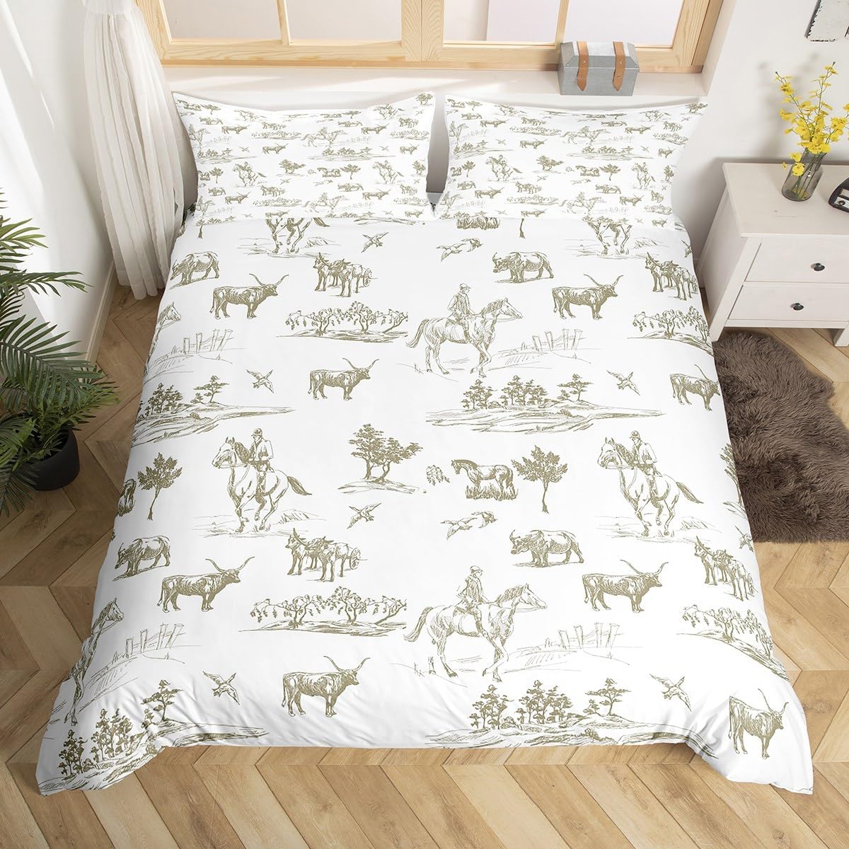 

Comforter Western Cowboy King Size Desert Cactus Cow Horse Animal Bedding Set For Kids Boys Girls Adults Room Decoration 3 Pcs Comforter (quilt)-EU Single(135*200cm)3pcs