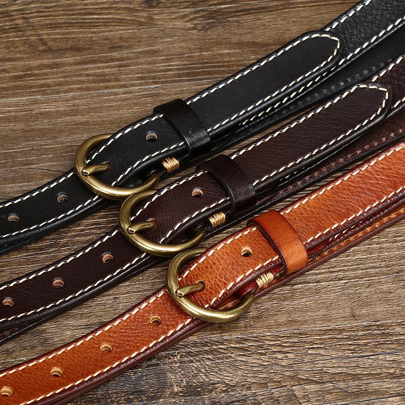 Women's Thin Belt Fashion Retro Trend Decorative Brass Buckle Pure Cowhide Jeans Belt Hot Wholesale