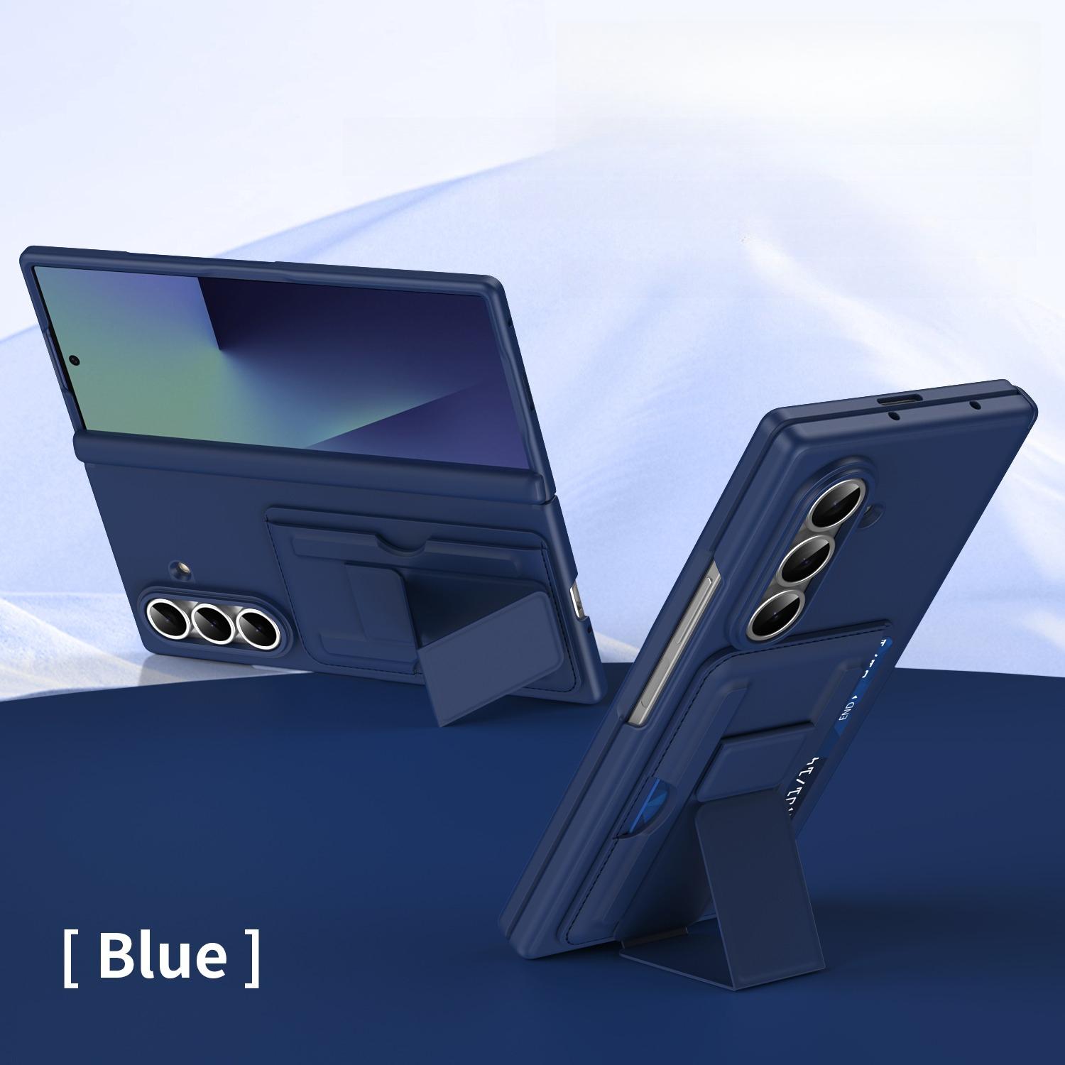 

For Samsung Galaxy Z Fold 7 6 5 Case Hinge Funda Card Slot Wristband Kickstand Protection Plastic Cover Capa for Samsung Z Fold 7&Only Case (No Glass) темно-синий
