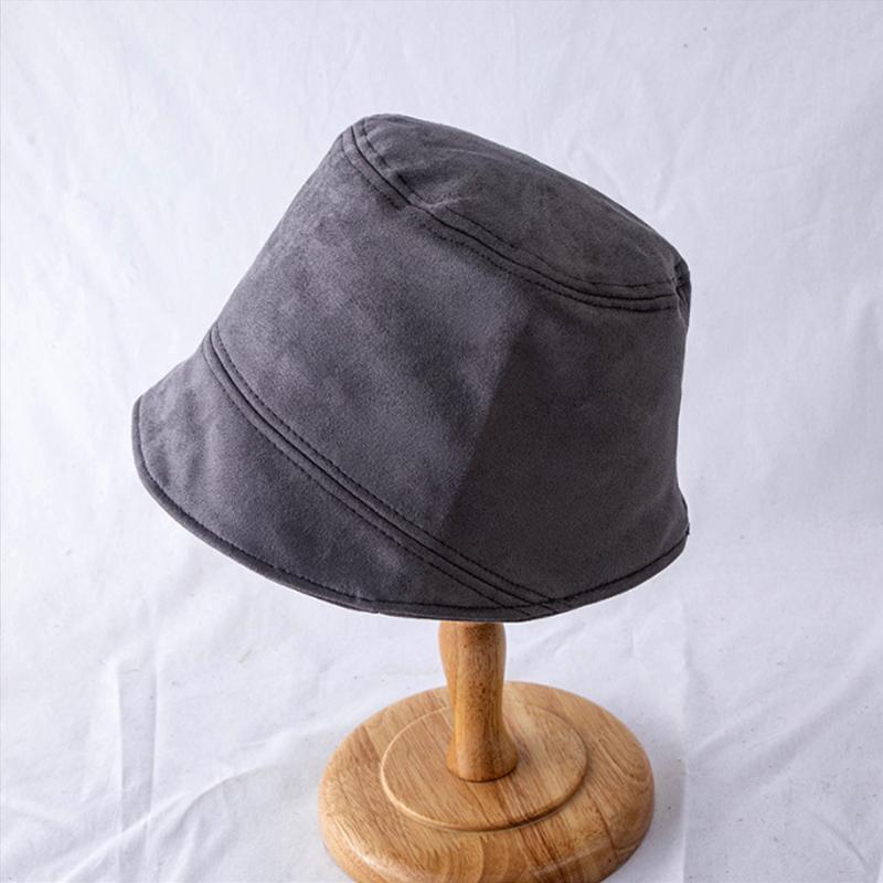 Korean Suede Bucket Hat for Women Solid Color Foldable Fisherman Cap Outdoor Sunscreen Female Panama Sun Hats