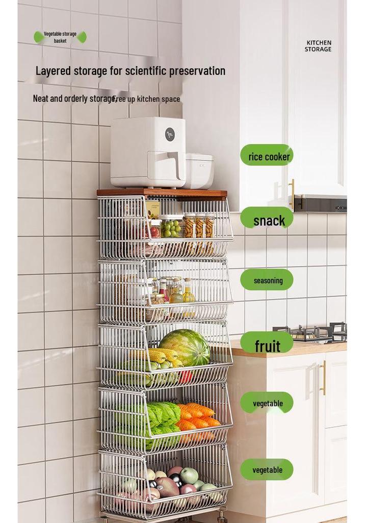 Multi-Tier Floor Storage Rack for Fruits, Vegetables & Snacks
