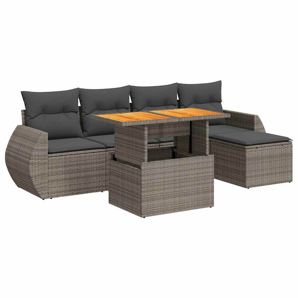 Vidaxl 6-Cz. Garden Furniture Set With Cushions, Grey, Poly Rattan