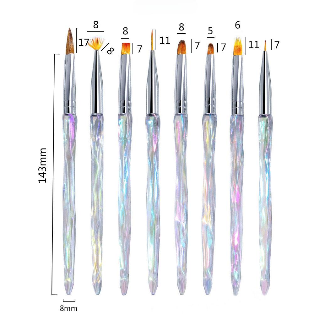 8pcs/set Aurora Acrylic Nail Art Painting Pens for Nail Design Soft Slender Brush Gradient Gel Drawing DIY Brush