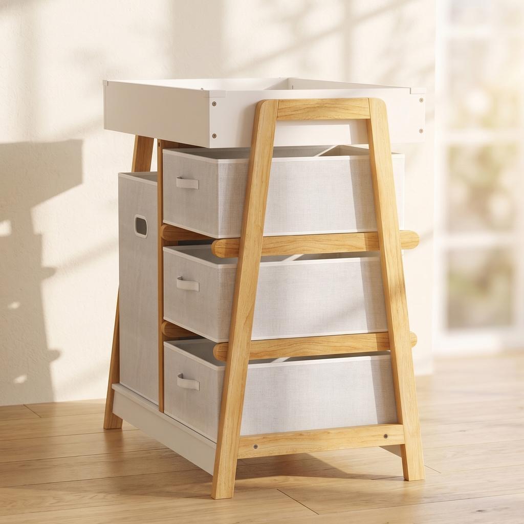 Baby Changing Table, Baby Changing Unit with 3 Drawers, Large Basket and Waterproof Pad for Bedroom Nursery, White