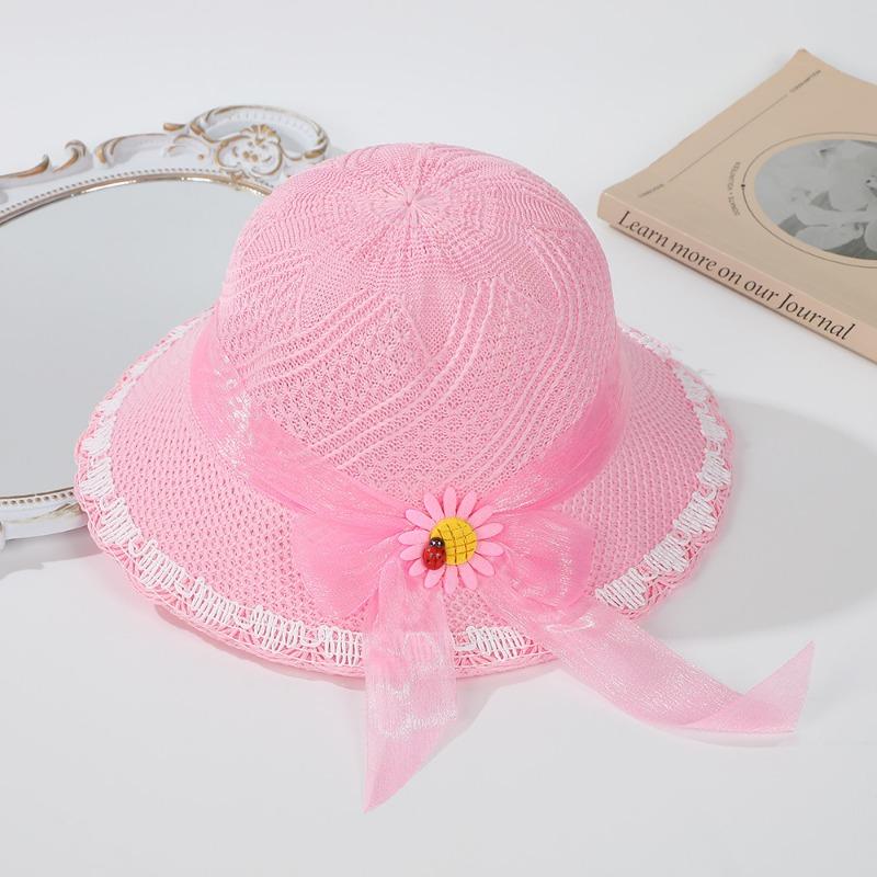 Summer sweet baby outing hat colored mesh flower bow cute outdoor sunshade breathable hat