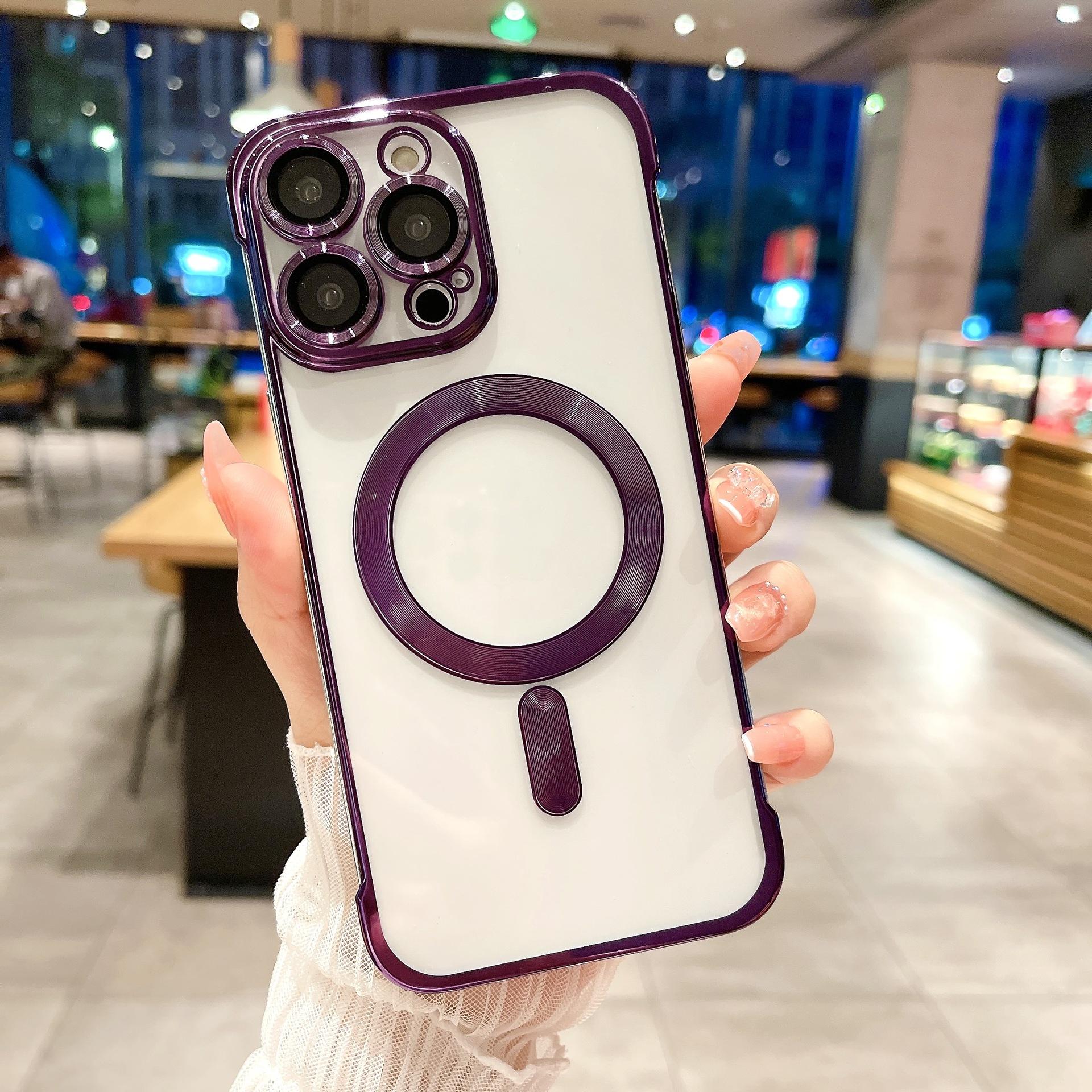 

IPhone15 Ультратонкий Magsafe Магнитный Безрамочный, Не желтеющий, Подходит для чехлов для телефонов Apple 14promax 13 Apple 11Promax фиолетовый