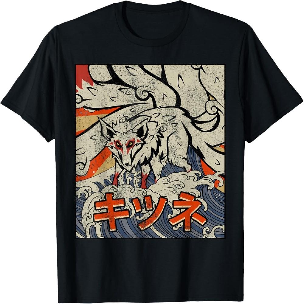 Кайдзю Кицунэ Девятихвостый Лис Большая Волна Канагавы Кайдзин Футболка XXXXXL чёрный