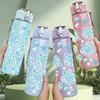 1pz Tartaruga Marina Blu Stampa Oceano Ripetuta 750ml Colore Plastica Borraccia Sportiva Tappo Flip con Cannuccia Anti-perdita Adatta per Sport Ufficio Uso Domestico