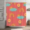 Pink Shower Curtain With Sunshine Clouds Rainbow Flowers Decorative Waterproof Bath Mat Room Home Decoration Printing Size: 180X