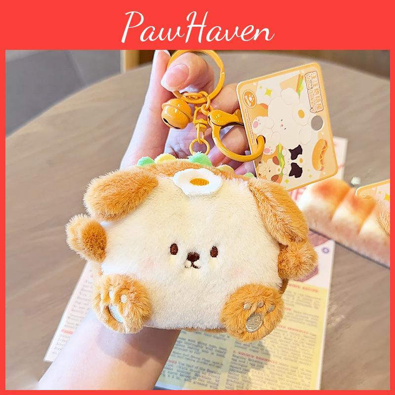 Sandwich Adorable Dog Plush Keychain Coin Purse In Vibrant Orange Green Pink Purple