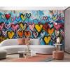 Love Heart Colorful Graffiti Mural Removable Graffiti Mural Living Room Bedroom Large Wall Decor Wallpaper