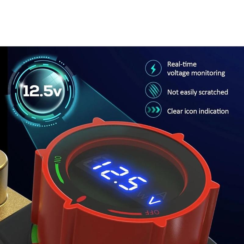 Battery Cut Switches With LED Voltage Meter On Off Power Cut High Current 250A Isolator for Trucks Buses & Marine Use