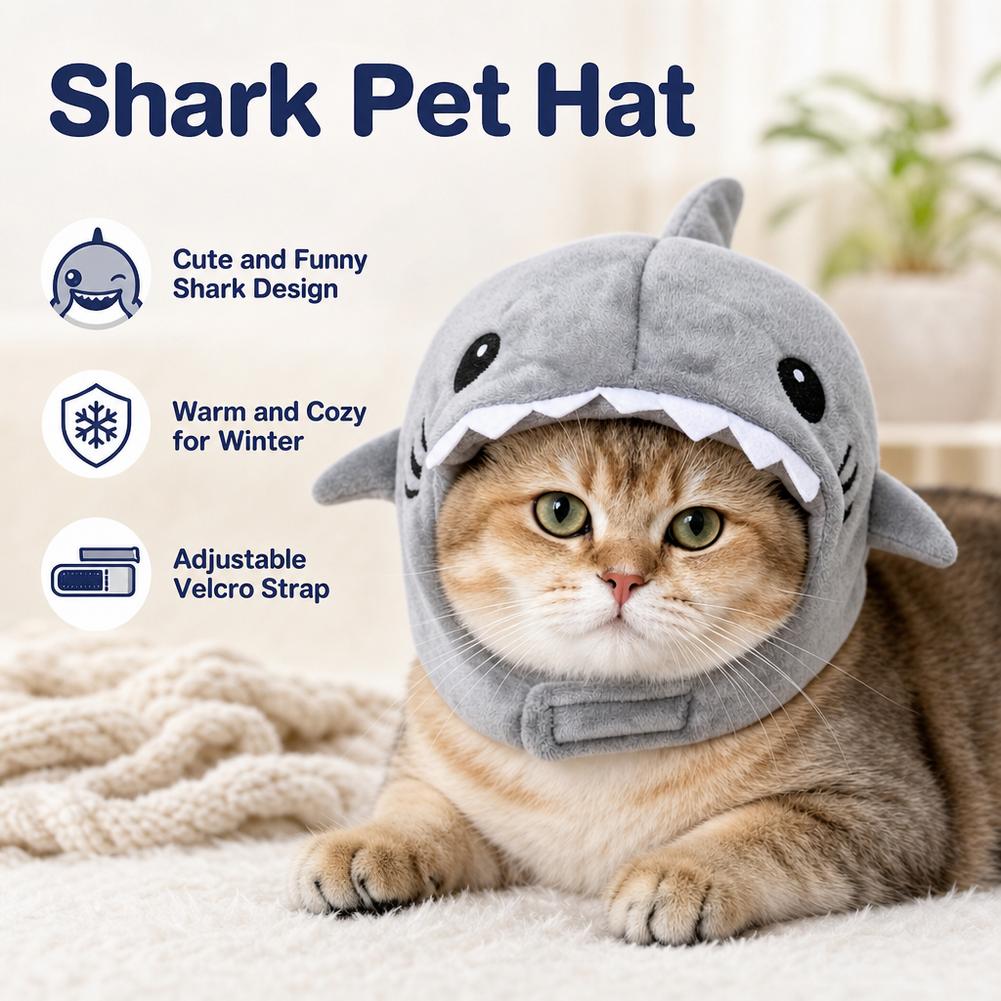 Funny Adjustable Cat Shark Headdress Warm Soft Cat Decorative Hat Cute Cartoon Cat Warm Hat Cosplay Party Pet Head Cover