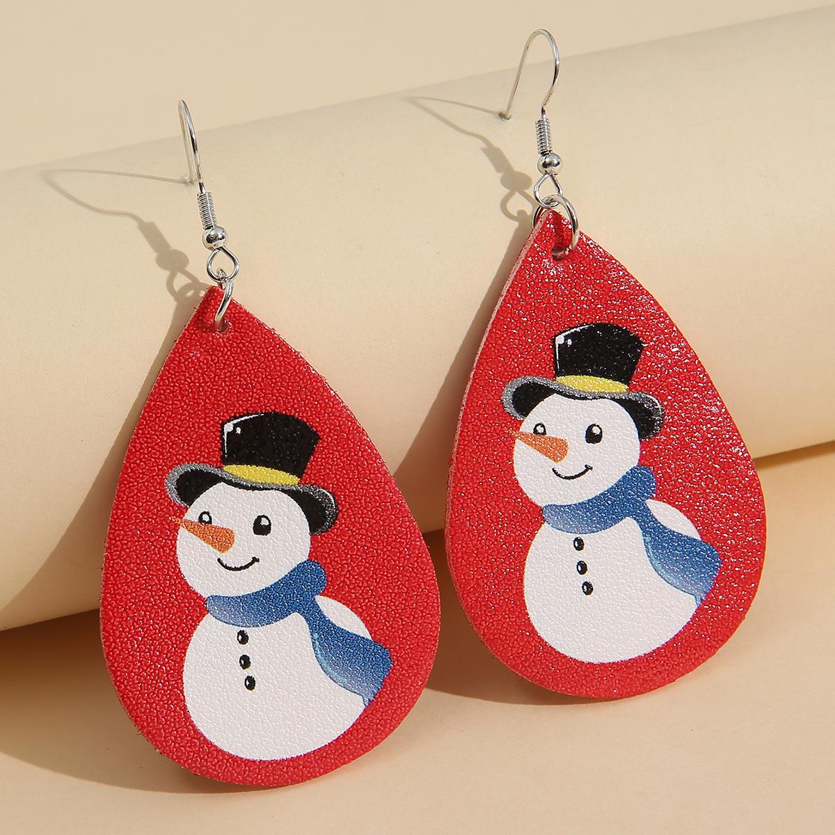 

Red Bottom Christmas Snowman Hat & Scarf Pattern Leather Earrings - Unique, Simple Design for Women