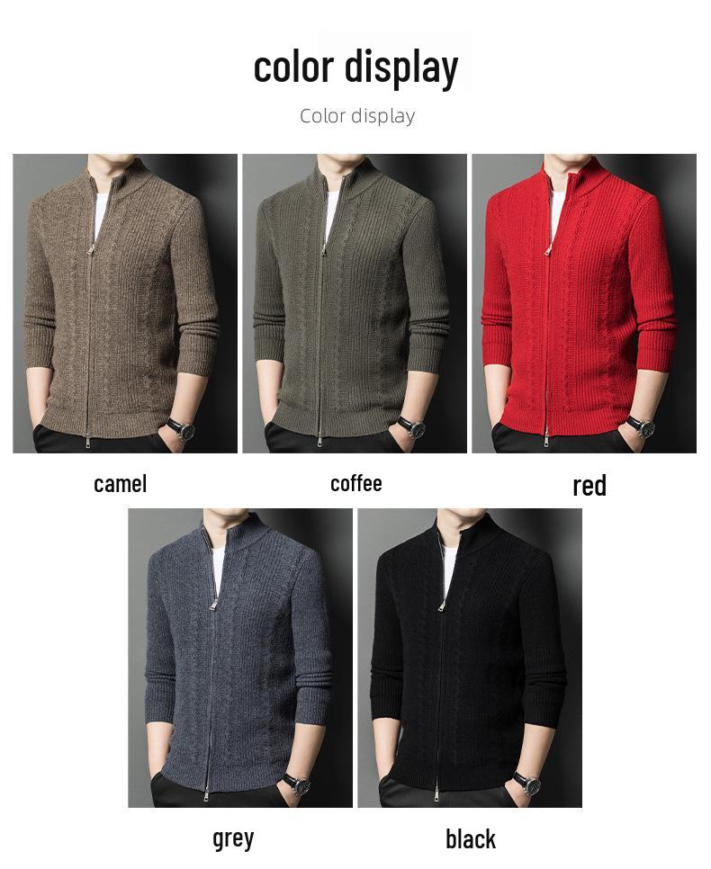 Men's Jacquard Wool Cardigan - 2025 Autumn/Winter Fashion, Zip-Up Stand Collar, Casual Sweater for Middle-Aged and Young Adults.