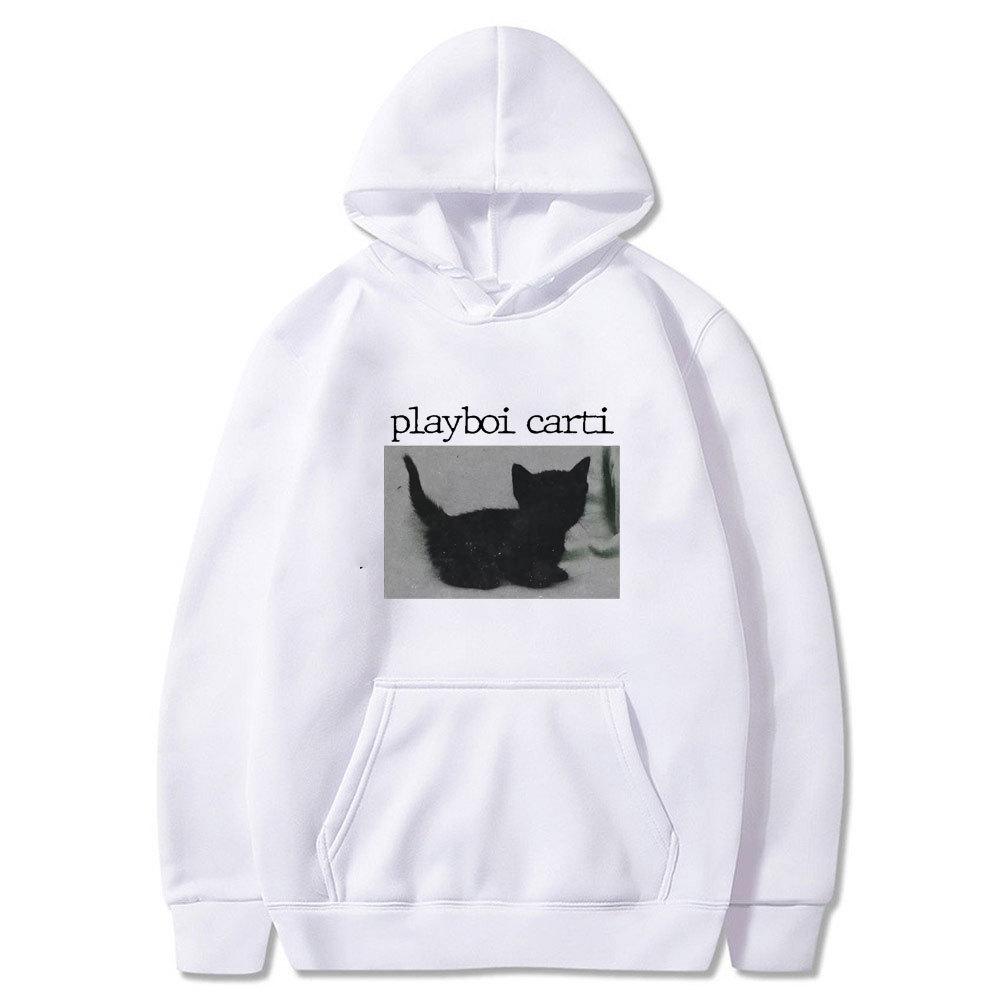 Playboi Carti Oversized Hip Hop Hoodie Cute Cat Print Autumn Winter Fleece Streetwear Tops