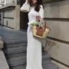 Casual Simple Solid Color Long-sleeved Sweater Long Dress Woolen Women's Round Neck Flared Sleeve Slim