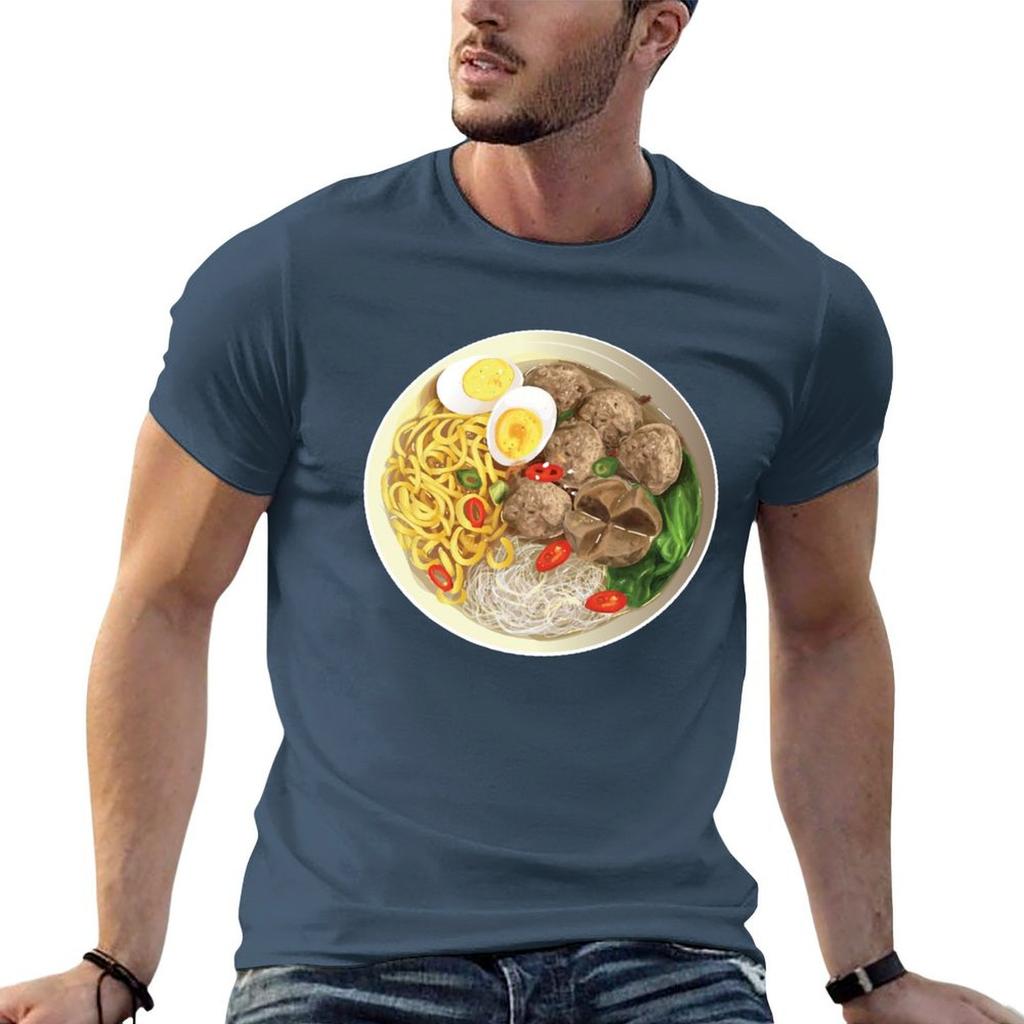 Indonesian Bakso Meatball Noodle Soup TShirt Simple Solid Color Crew Neck Tee