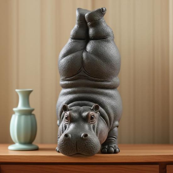 Yoga Master Hippo Figurine Handcrafted Clumsy Yoga Hippopotamus Ornament Zen Meditation Hippo Statue for Home Office Decor Yoga Lovers Gift