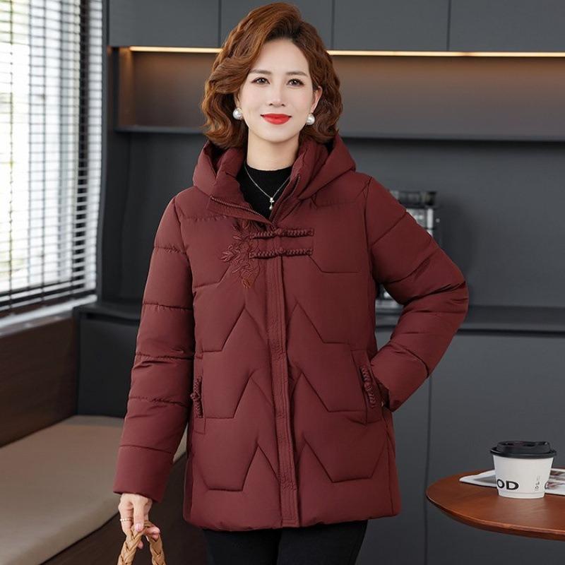 Middle Mother Winter New Hooded Cotton-padded Jacket Middle-aged and Elderly Warm Cotton-padded Jacket Thickened Versatile Cotton-padded Jacket Women