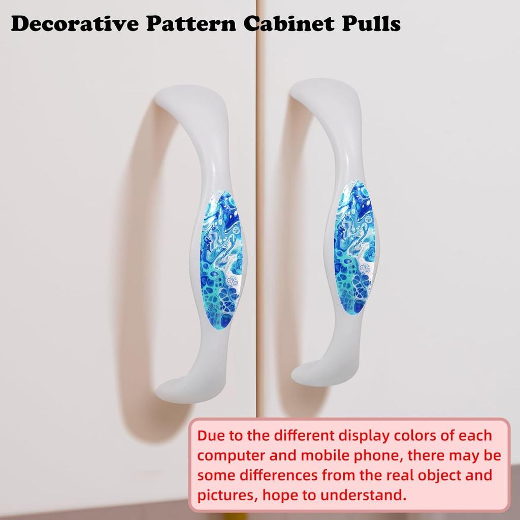 LORVIES 4 Pack 5.6" Marble Decorative Cabinet Knobs, ABS Glass Wavy Long White, Drawer Dresser Door Handles Pulls for Home Kitchen Bedroom (Turquoise